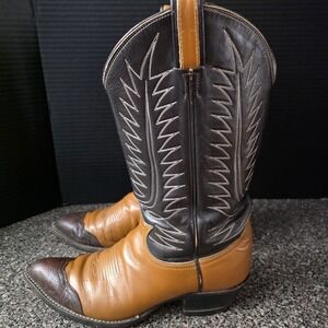 Tony Lama Men's Western Boots Leather Brown Black Size 9 Exotic Toe Made In USA